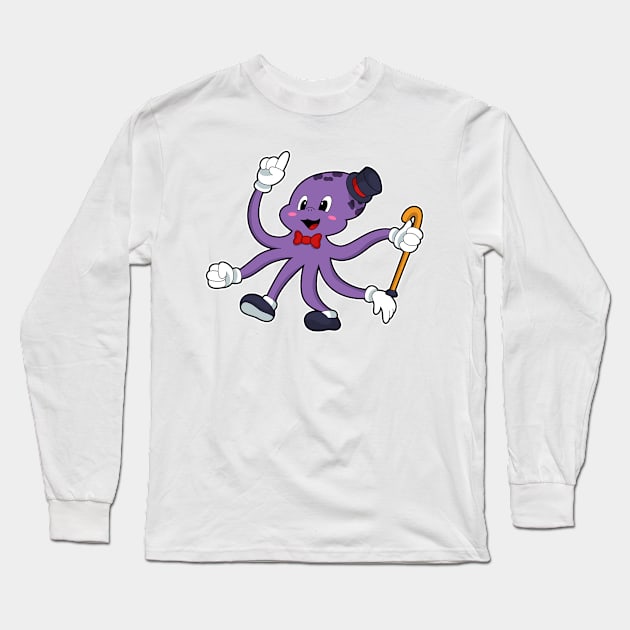 Octopus as Magician with Hat Long Sleeve T-Shirt by Markus Schnabel